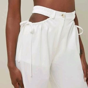 Bow Detailing Cutout Waist Wide-Leg white Pants